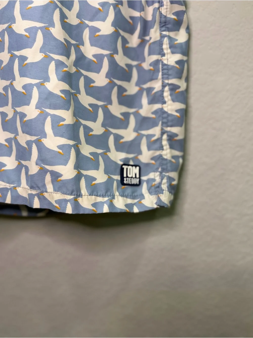 Tom & Teddy Light Blue & White Bird-Print Swim Shorts - XL